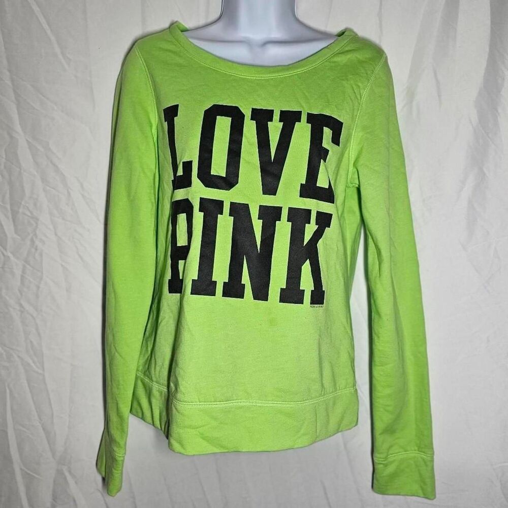 2011 neon green victorias secret pink slouchy sweatshirt